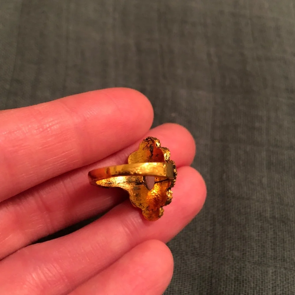 Elegant Bronze Gold Tone and White Faux Stone Ring - Picture 8 of 10